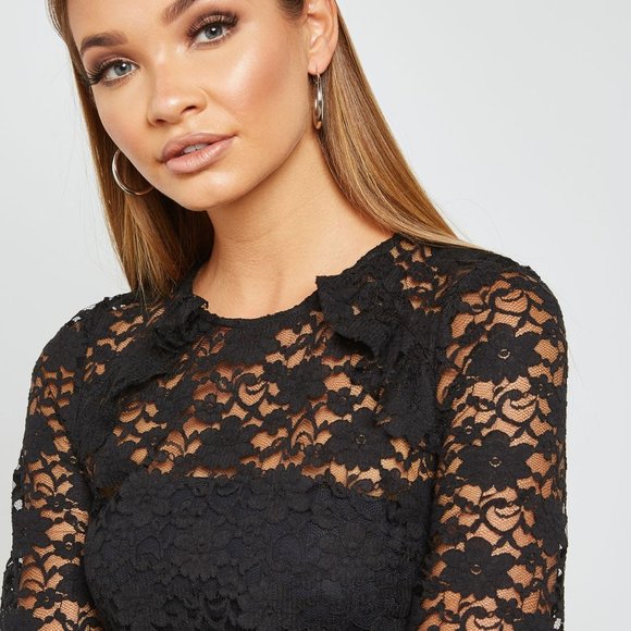 MISS SELFRIDGE Black Lace Long Sleeve Crop Top NWT - Picture 6 of 12